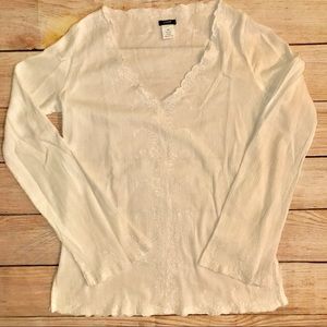 J. Crew White Linen V-Neck Embroidered Top XS